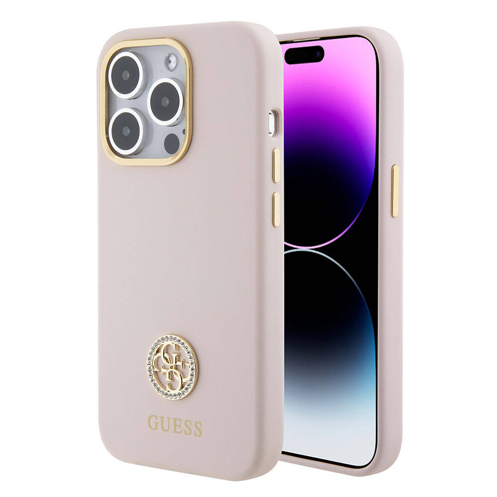 Guess iPhone 15 Pro Orjinal Lisanslı Yazı ve Taşlı 4G Logolu Metal Kamera Çerçeveli Silikon Telefon Kılıfı - 1 Guess iPhone 15 Pro Orjinal Lisanslı Yazı ve Taşlı 4G Logolu Metal Kamera Çerçeveli Silikon Telefon Kılıfı - 1